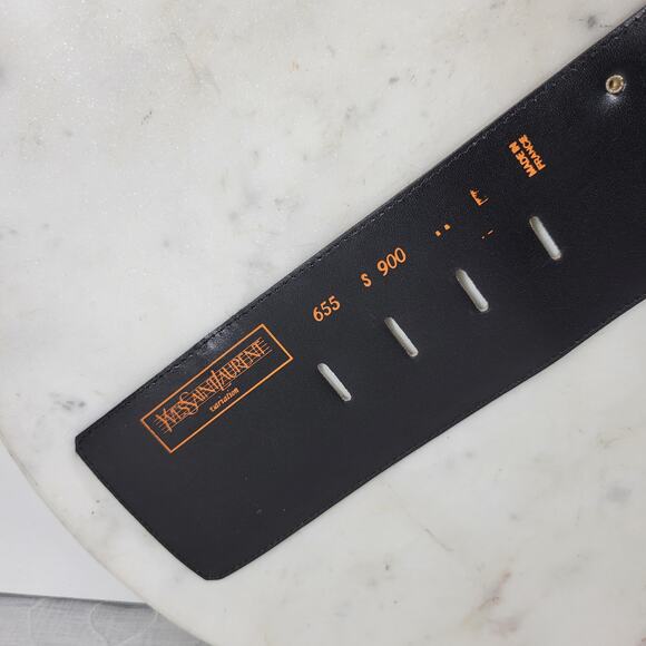 Vintage Yves Saint Laurent Wide Belt S Brown Leather‎ Buckle Rhinestone Rivets main image 6